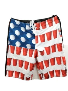 O'Neill Mens Sz 33 Board Shorts Drawstring Beer Pong Design GUC   - Picture 1 of 9