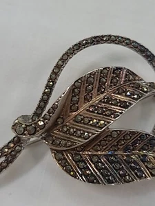 Vintage Solid Marcasite Leaf Brooch 6cm - Picture 1 of 6