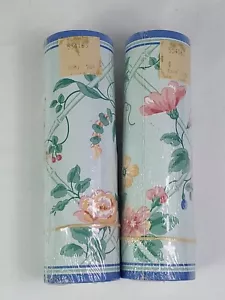 2 Vintage Revetement Mural Trim Floral Flower light green ROLL 5ft x 6 3/4" each - Picture 1 of 3