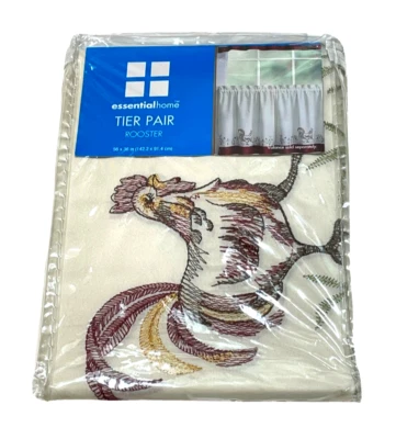 Essential Home Cafe Tier Pair 56" x 36" Rooster Multicolor Embroidered Farmhouse - Image 1 of 4