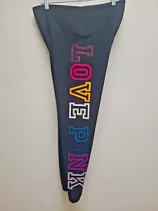 Victoria's Secret PINK Logo High Waist Black Leggings Rainbow Size XL - Picture 1 of 8