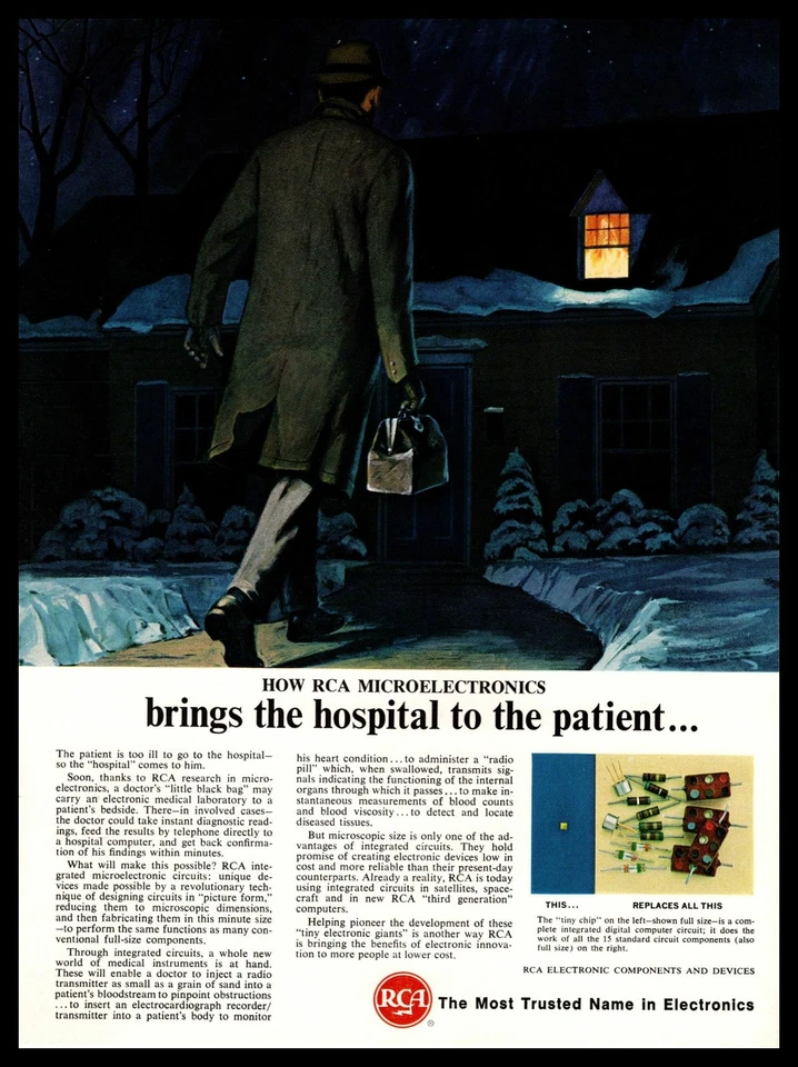 1965 RCA Microelectronics Traveling House Call Doctor Black Bag Vintage Print Ad - Image 1 of 1