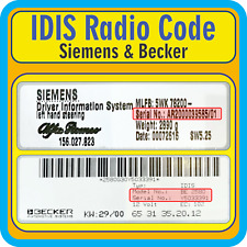 IDIS ICS Radio Code Siemens Becker BE2582 BE2580 BE2500 [without navi code]