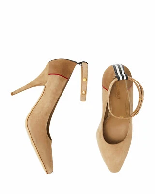 100% AUTÉNTICO NUEVO MUJER BURBERRY KITON ABICY BEIGE GAMUZA TACONES/BOMBAS EE. UU. 9 Foto 1 de 4