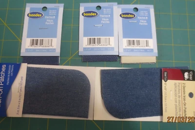 5 New Pack Lot Bondex Prym Dritz  Iron On Jean Denim Repair Patches Assorted  L1 - Image 1 of 3