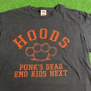 Rare Hoods Punk's Dead Emo Kids Next Hardcore Band T-Shirt Black Mens Size Large - Picture 1 of 10