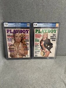 (2) Pamela Anderson Playboy Magazine October 1989 CGC 7 & February 1999 CGC 7.5 - Picture 1 of 10