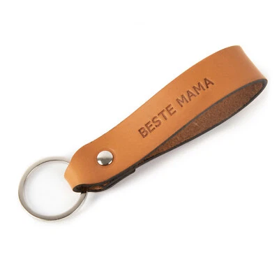 Llavero de cuero bovino marrón tostado. Personaliza tu texto, GPS Foto 1 de 4