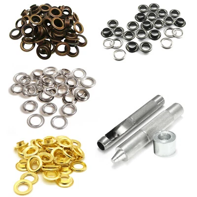 Eyelet Punch Die Tool Set Kits + 100 Eyelets Grommet Washer Leather Craft Banner - image 1 of 4