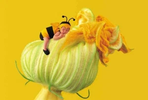 QUADRO STAMPA SU TELA CANVAS - anne geddes - babydeus - bambino ape fiore - Foto 1 di 3