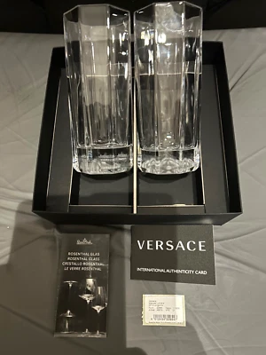 Versace by Rosenthal Glass Crystal Highball Glasses 2 NEW Authenticity Cert — 第 1/4 张图片
