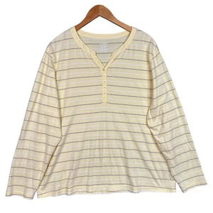LL Bean Top Shirt Womens 1X Yellow Striped Long Sleeve 1/4 Button Front Stretch - Picture 1 of 11
