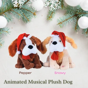 Brown/White Kids Toy 25cm Animated Musical Plush Dogs Christmas Flapping Ears - Picture 1 of 17