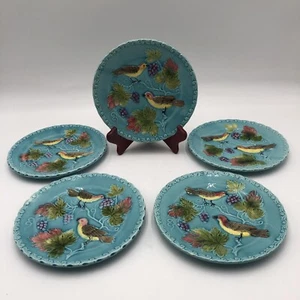 5er Set Majolika Schwarzwald Erphila Germany Kunstkeramik 7,5" Vögel/Reben LESEN - Bild 1 von 10
