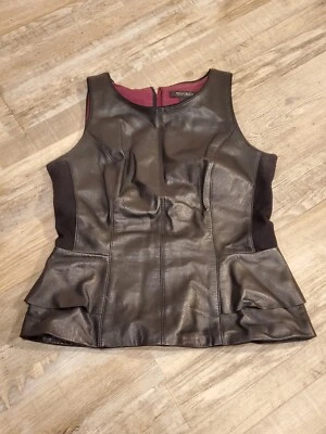 White House Black Market BLACK Peplum Leather Bodice Top, Size 4 EUC - Image 1 of 4