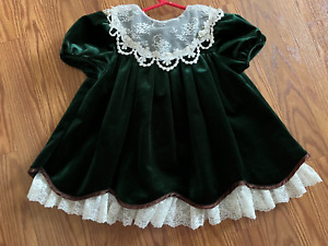 Vintage Bonnie Jean toddler girls green velvet & lace dress size 3T