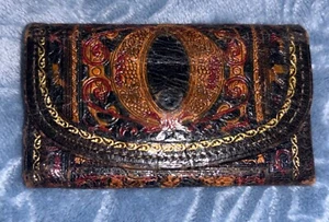 Vintage Leder handbesetzt Kleingeld Geldbörse braun Ochsenblut - Bild 1 von 6