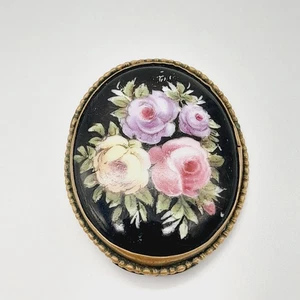 Wunderschöne Biedermeier Brosche, Porzellan Malerrei, Motiv Rosen, um 1850/1880. - Bild 1 von 7