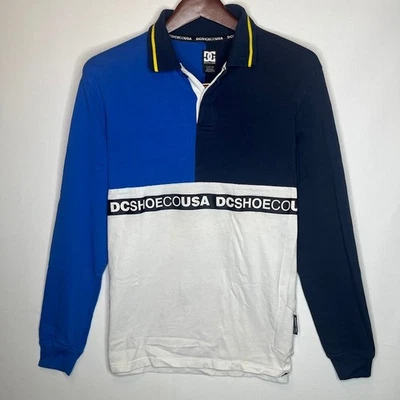 DC Shoes Colorblock Rugby Shirt Blue White Black Men’s Small Long Sleeve Polo - Image 1 of 4