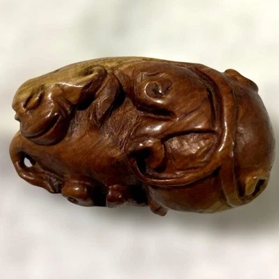 Традиционная антикварная коллекционная деревянная застежка нэцкэ Sagemono резьба - Изображение 1 из 4