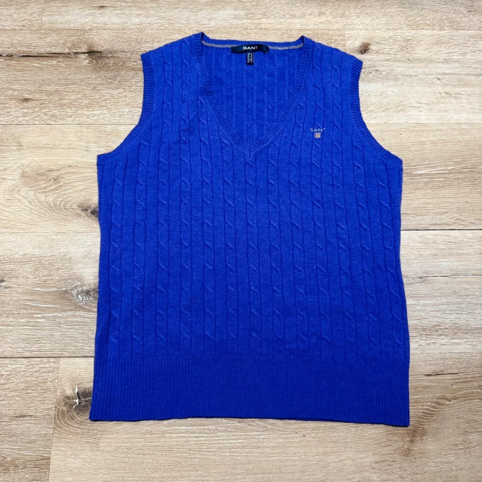 Gant Cable Knit Sweater Vest Tank Top Lambs Wool Purple XL - Image 1 of 4