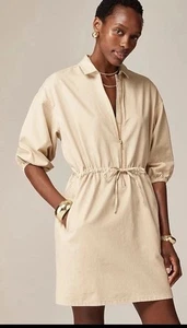 NWT J Crew Cinched zip-up dress in drapey cotton Womens XL  Brown Tan CA555 - Picture 1 of 14