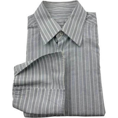 Camisa de vestir Ermenegildo Zegna blanca gris azul a rayas de algodón para hombre talla 15,5/39 Foto 1 de 4
