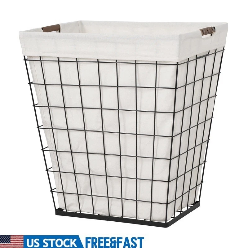 75L Rectangular Steel Wire Laundry Hamper W/ Removable Liner Portable Storage US - Image 1 of 4
