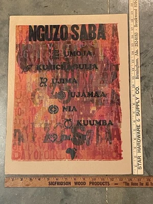 Impresión de prensa de letras afroamericana vintage siete principios de Cuansa hecha a mano Foto 1 de 4