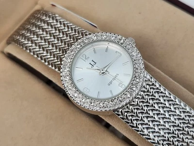 Nuevo de Lote Antiguo Reloj Damas Jules Jurgensen Cristal Plata Malla - Batería Nueva Foto 1 de 4