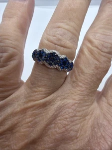 Anello floreale zirconi zaffiro creato in laboratorio argento sterling misura 8 CN FZN - Foto 1 di 8
