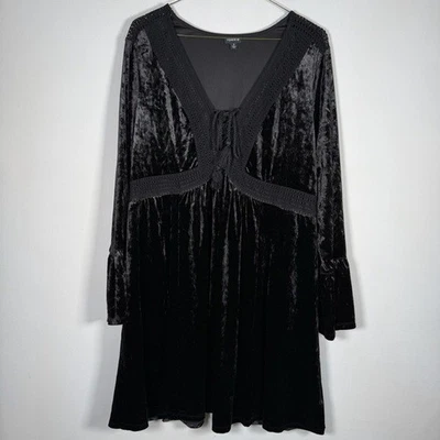 Torrid Women’s Plus Size 3/3X Black Velvet Lace Up Skater Dress - Image 1 of 4