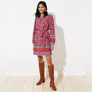 LOFT Damen Kleid mit großer Bordüre Blumen Bindeband Taille rot Stretch Boho NEU - Bild 1 von 10