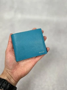 Cartera Hombre Paul Smith Cuero Azul Plegable con Bolsillo para Monedas Hecha en Italia - Imagen 1 de 9