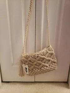Bolso Bandolera Anju Boho Artesanal Flecos Crochet Beige Nuevo con Etiquetas - Imagen 1 de 8