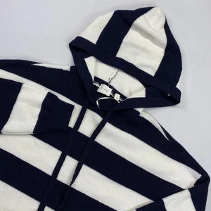New Cyrus Sweater Women's Size L Navy White Nautical Short Textured Knit Hoodie - Picture 1 of 10