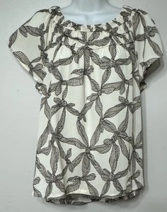 Loft Blouse Women’s Size Medium Peasant Flutter Sleeve Smocked Bib Pull-over NEW - Picture 1 of 7