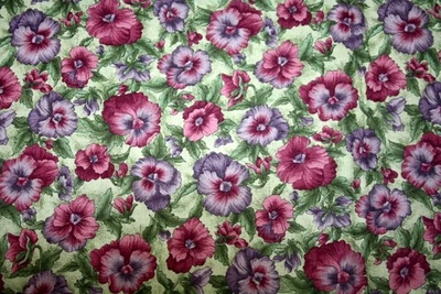 PURPLE AND RED PANSIES ON GREEN-LES JARDINS FROM HOFFMAN - 100% COTTON FABRIC - Image 1 of 4