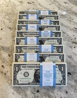 100 billetes de dólar secuenciales ($1) sin circular - correa BEP 2021 Foto 1 de 4