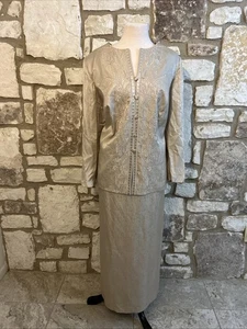 Maxi Falda Chaqueta Champagne Adrianna Papell Talla Grande 24W 100% Seda Bordada - Imagen 1 de 7