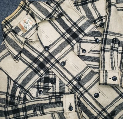 Merrill Woolen Mills Jumbo Jac Chaqueta Camisa Para Hombres Negro Blanco Lana Pesada De Colección Foto 1 de 4