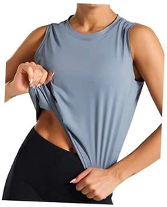 Women Sleeveless Yoga Tops Workout Cool T-Shirt Running Short Tank Crop Tops - Picture 1 of 7