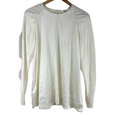 Blusa Hugo Boss Nueva con Etiquetas Bergitta Blanca Mezcla Seda Talla 10 Manga Larga Cerradura Trasera Foto 1 de 4