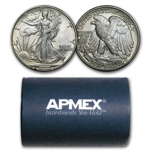 90% Silver Walking Liberty Halves $10 20-Coin Roll AU - Picture 1 of 3
