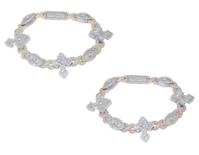 Baguette Cross with Evil Eye 10 7/10 CT Real Diamond Infinity Link Bracelet T... - Image 1 of 4