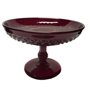Vintage Ruby Red Glass Compote Diamond Point Pattern Ivima Deep Red Galore - Picture 1 of 9