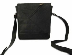 BOLSO DE HOMBRO DE CUERO PARA HOMBRE CON INSERCIONES DE CUERO PERFORADO MOD PERFORADO-NER - Imagen 1 de 3
