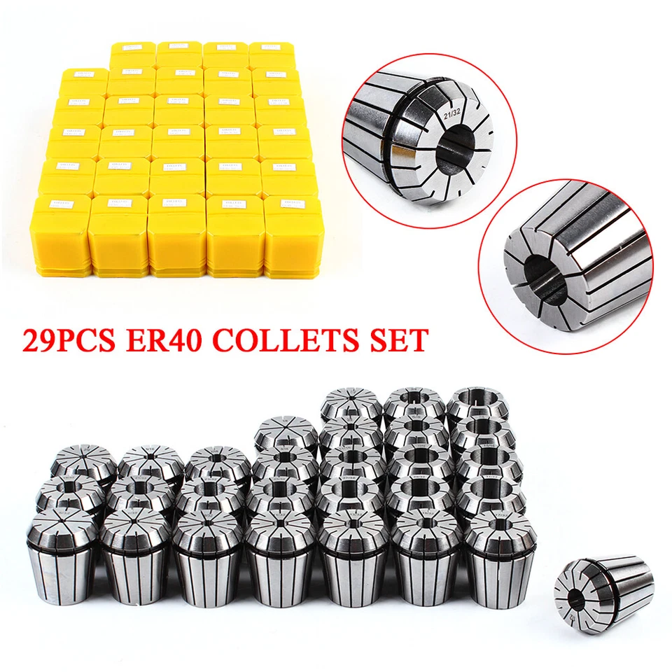 29 Pcs ER40 Precision Spring Collet Set Milling Lathe CNC Chuck Bit Holder Tool - Image 1 of 4