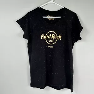 Hard Rock Cafe Dubai T Shirt Womens Size L Black Gold Short Sleeve Tee Casual - Picture 1 of 12