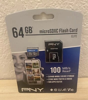 Three PNY 64 GB MicroSDXC Flash Card Elite - Image 1 of 3